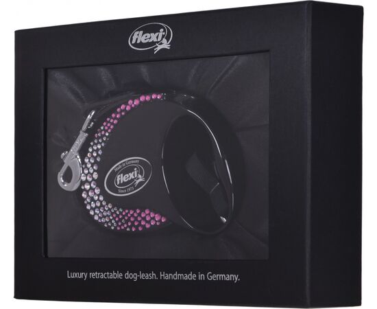 FLEXI GLAM COMPOSITION WITH SWAROVSKI CRYSTALS S - DOG RETRACTABLE LEAD - 3 M - BLACK