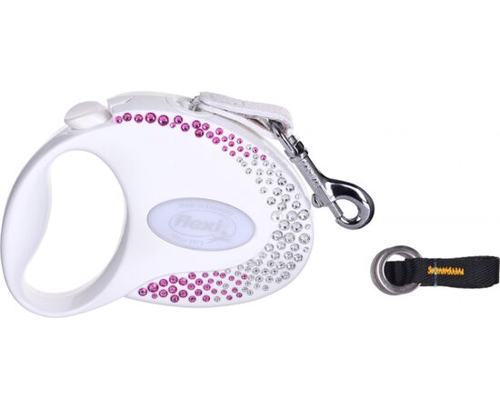 FLEXI GLAM COMPOSITION WITH SWAROVSKI CRYSTALS S - DOG RETRACTABLE LEAD - 3 M - WHITE