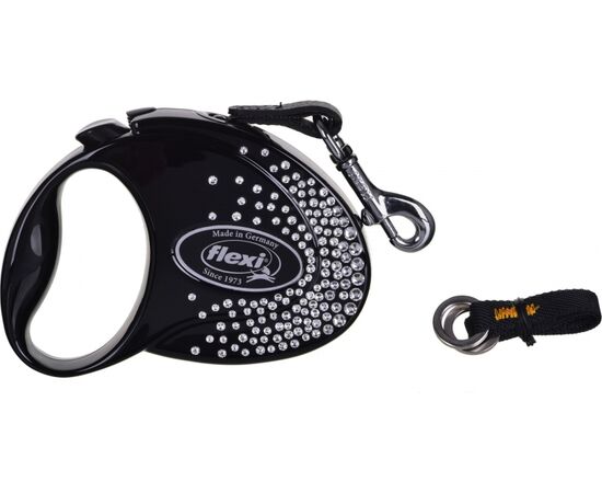 FLEXI GLAM SPLASH CRYSTAL WITH SWAROVSKI CRYSTALS S - DOG RETRACTABLE LEAD - 3 M - BLACK