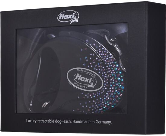 FLEXI GLAM SPLASH MYSTIC WITH SWAROVSKI CRYSTALS M - DOG RETRACTABLE LEAD - 5 M - BLACK