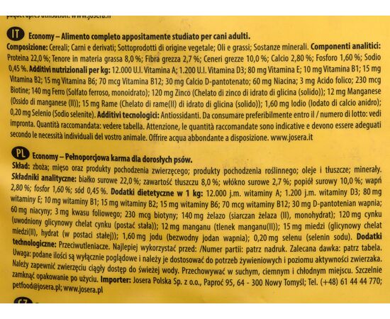 JOSERA JOSIDOG ECONOMY 15 KG ADULT PORK, VEGETABLE