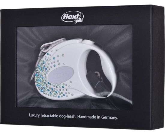 FLEXI GLAM SPLASH LEAF  WITH SWAROVSKI CRYSTALS S - DOG RETRACTABLE LEAD - 3 M - WHITE