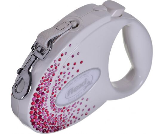 FLEXI GLAM SPLASH PINK WITH SWAROVSKI CRYSTALS M - DOG RETRACTABLE LEAD - 5 M - WHITE