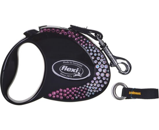 FLEXI GLAM COMPOSITION WITH SWAROVSKI CRYSTALS S - DOG RETRACTABLE LEAD - 3 M - BLACK