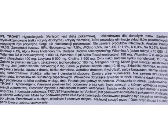 TROVET HYPOALLERGENIC VPD WITH VENISON - DRY DOG FOOD - 3 KG