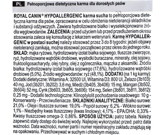 ROYAL CANIN HYPOALLERGENIC 14 KG ADULT LIVER, RICE, VEGETABLE