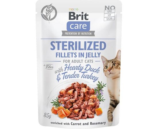 BRIT CARE STERILIZED FILLETS IN JELLY - DUCK AND TURKEY FILLETS IN JELLY - WET CAT FOOD - 85 G