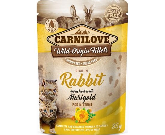 CARNILOVE CAT POUCH WET CAT FOOD RABBIT, MARIGOLD 85 G