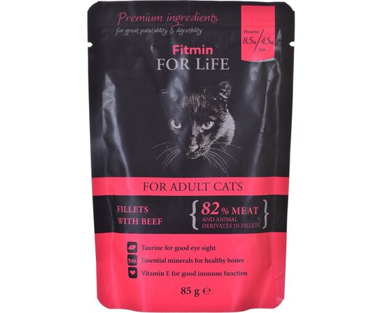 FITMIN FOR LIFE CAT POUCH ADULT BEEF 85G