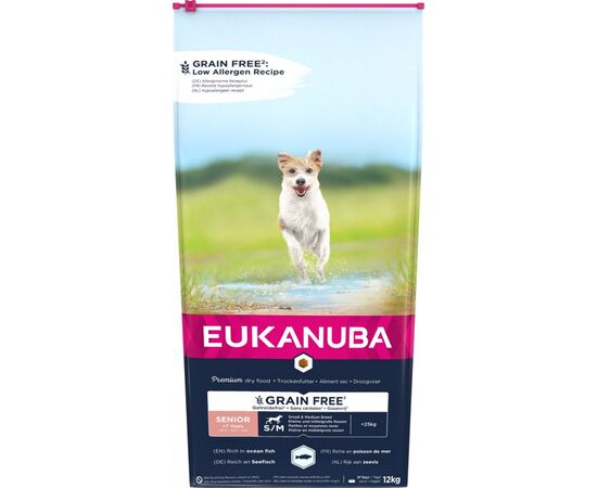 EUKANUBA GRAIN FREE SENIOR SMALL/MEDIUM BREED, OCEAN FISH - DRY DOG FOOD - 12 KG