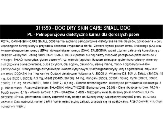 ROYAL CANIN SKIN CARE SMALL DOG UNDER 10KG 2 KG ADULT