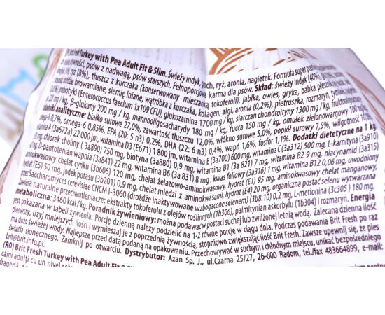 BRIT FRESH TURKEY & PEA FIT & SLIM - DRY DOG FOOD TURKEY WITH PEA 12 KG