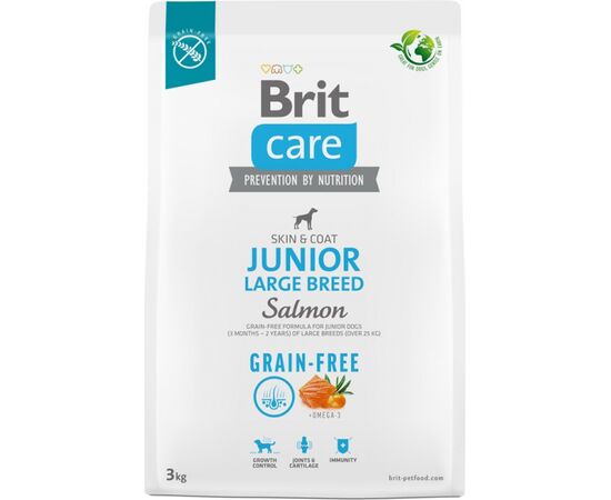BRIT DRY FOOD FOR YOUNG DOG (3 MONTHS - 2 YEARS), LARGE BREEDS OVER 25 KG - BRIT CARE DOG GRAIN-FREE JUNIOR LARGE SALMON 3KG