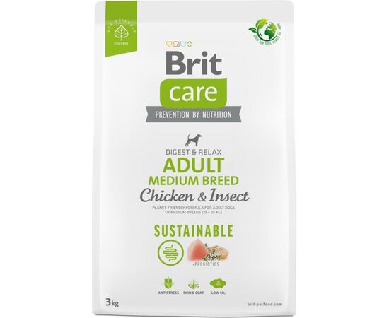 BRIT CARE DOG SUSTAINABLE ADULT MEDIUM BREED CHICKEN & INSECT - DRY DOG FOOD - 3 KG