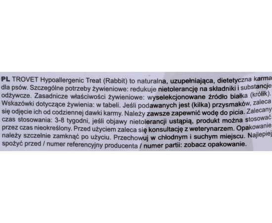 TROVET HYPOALLERGENIC TREAT HRT WITH RABBIT - DOG TREAT - 250G