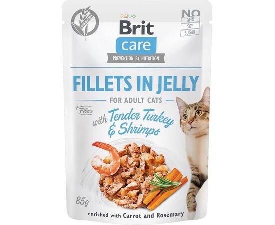 BRIT CARE FILLETS IN JELLY - TURKEY AND SHRIMP JELLY - WET CAT FOOD - 85 G
