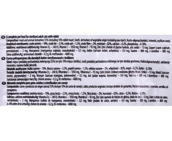 DOLINA NOTECI PIPER STERILISED AVEC LAPIN - NOURRITURE HUMIDE POUR CHATS STÉRILISÉS - 100G